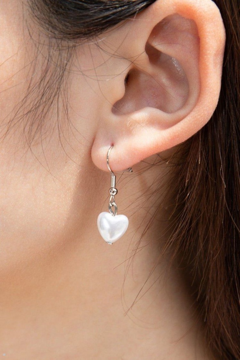 Boucles d'Oreilles Brandy Melville Pearl Heart Argent | GFY-51363373